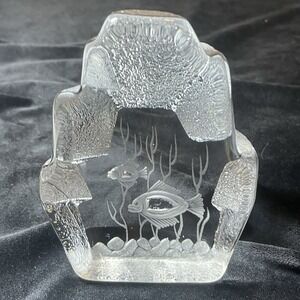 Vtg Fish Paperweight glass Signed and Numbered